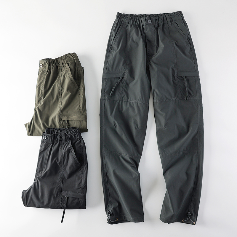 German order! Windproof and waterproof outdoor thin loose pants for men straight tube spring and summer casual pants multi bag Cargo pants