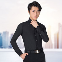 Dan Bo Luo Waltz Top Black Long Sleeve Performance Clothes National Standard Dance Modern Dance Mens Dark Striped Shirt