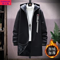 Autumn and winter plus velvet thick coat coat boys long windbreaker trend Korean version of young students cotton clothes cotton jacket