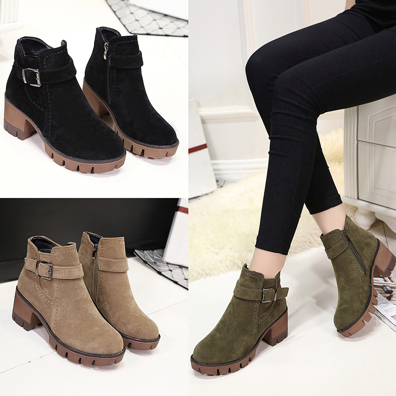 Martin Boots, Women in Britain, Fashion Student Shoes, High-heeled and Rough-heeled Boots, Korean Edition Grinded Women's Shoes in Autumn and Winter