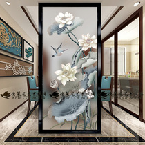 Art glass screen partition Living room aisle entrance background wall Shoe cabinet moving door Modern new Chinese lotus