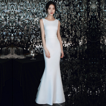 White Small Evening Gown Dress Woman 2021 New Banquet Noble Temperament Famous SEXY FISHTAIL ADVANCED TEXTURE