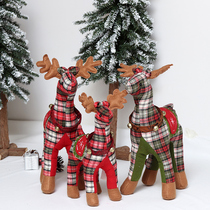 Christmas decorations New plush fabric art red and green plaid literary and artistic Christmas Deer Christmas scene decoration ornaments