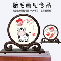 Cow baby fetal hair painting diy self-made hand-made custom photo Baby fetal hair souvenir Hand and foot stamp table pendulum