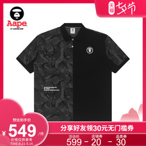 Aape mens spring and summer ape yan badge letter printing camouflage stitching short-sleeved POLO shirt 0720XXG