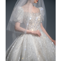 Light wedding dress bride 2021 new big tailing female Net red court French outing shoulder Starry Sky Master
