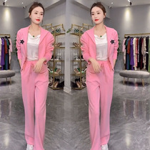 Fashion Suit Women 22 Spring Autumn New Fashion Shows Slim Navy Collars Coats Wide Leg Long Pants Casual Two Sets