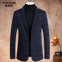 Autumn and winter British mens short double-sided wool woolen plaid suit youth small suit casual jacket thickened