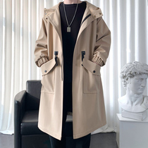 Windbreaker coat coat mens spring and autumn 2021 new trend British wind coat oversize black coat