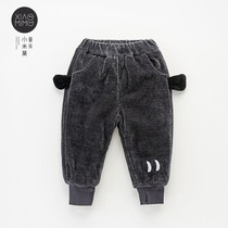 Baby big pp cotton pants 1 a 3 year old baby cotton soft chenille casual trousers children pants open gear plus Velvet