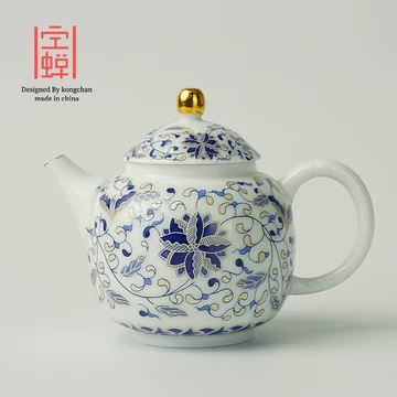 ※中国古美術/青花纏枝蓮弁紋蓋付文壺/(底款:大清康熈年製) 中国古美術/青花纏枝蓮弁紋蓋付文壺/(底款: