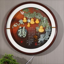 Living room decoration painting new Chinese corridor aisle hallway hanging painting dining room circular mural jade carving painting with light glass