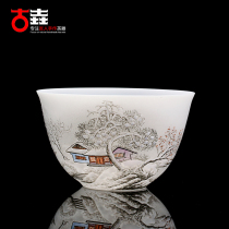 Gu Yao Xu Ruiqing handmade Dehua white porcelain teacup Jingdezhen hand-painted tea cup thin tire master cup Ruixue Cup