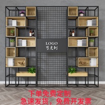 Iron partition shelf office industrial wind bookshelf living room iron screen company LOGO custom display rack