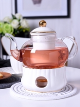 Qiaomu European-style Teapot set Glass boiled fruit teapot Porcelain candle heated household afternoon tea fruit teacup