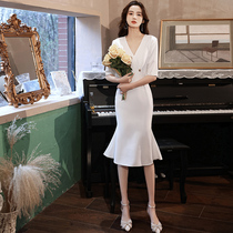White high-end small evening dress women 2020 new banquet socialite temperament light luxury dress can usually wear French