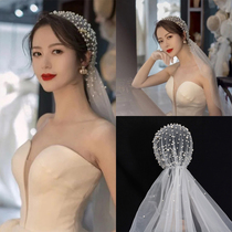 Xianmei bride Pearl yarn Korean handmade hat yarn jewelry simple wedding headwear retro dress long hair accessories