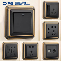 Household switch socket household copper color panel Chinese style European retro high-end American antique hidden hotel switch