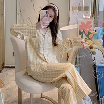 Suit 2021 new womens pajamas spring and autumn loose long-sleeved sweet Korean fashion plaid student home clothes