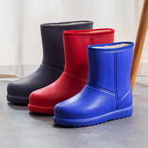 Winter ultra-light thick warm rain shoes womens cotton water boots mens middle tube cotton rubber shoes high non-slip plus cotton velvet rain boots