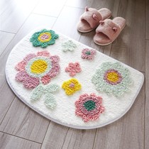 Bathroom non-slip hipster semi-circular floor mat beautiful flowers absorbent door mat pastoral flower mat Japanese simple