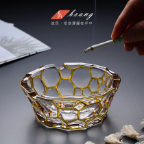 European creative crystal glass ashtray living room office simple atmosphere gold edge personality trend ins Wind