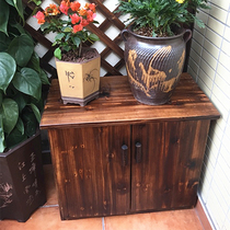 Outdoor solid wood cabinet carbonized anticorrosive wood locker balcony shoe cabinet porch cabinet garden storage cabinet