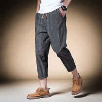 Hong Kong summer loose nine - minded pants men casual small foot eight - point 8 pants 9 - point trousers striped Harlen tide card