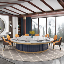 Hot Pot Dining Table And Chairs Induction Cookery Commercial Table Solid Wood Sticker Marble Pattern Hotel Electric Rock Plate Table Big Round Table