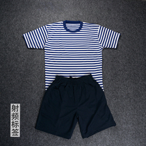Sea short-sleeved physical clothing men sailor round neck blue and white stripes t-shirt sports fitness shorts loose half-sleeve quick-drying clothes