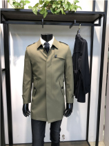 LENZON collar men long trench coat business casual solid color jacket lapel single-breasted top non-iron