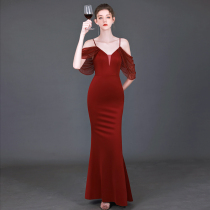 2022 new brides toast with seduces sexy harnesses Tail Superior Sensation Wedding Evening Gown Dresses Dresses Red Color