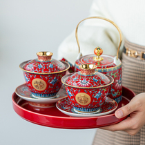 Enamel color change with tea cup wedding a pair of Chinese teapot suits send newcomer senior to accompany the new wedding companion gift