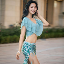 Gorgeous solo show 2021 Spring and Autumn new belly dance Gong suit split sexy lace fishtail skirt short sleeve dance suit