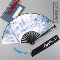9 inch folding fan double-sided retro fan Ziya silk bamboo fan Male fan Chinese style Hanfu accessories summer folding fan cover