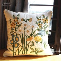 American idyllic embroidered flower pillow cover model room living room sofa cushion skin interior flower daisy waist pillow