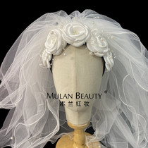 Original vintage hair hoop handmade rose flower harbor wind veil four-layer Pearl mother antique wedding accessories