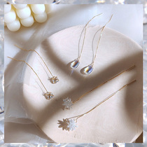 Temperament Long-in-the-Face Thin Ice Floral Earline Super Fairy Crystal Stream Suear Pendant Individuality Net Red Fashion 100 Hitch Silver Ear Accessories