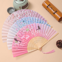 Chinese Wind Summer Carry-on Su Fan Folding Fan Ancient Wind Ancient Qipao Woman Style Hanfu Children Dance Small Bamboo Fan
