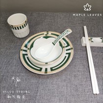Hotel restaurant Home commercial clubhouse set tableware plate Bowl Spoon plate Chinese European style three-piece custom ceramic