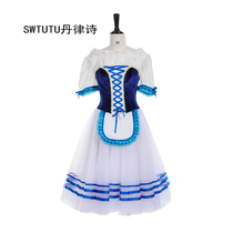 Custom-made childrens ballet performance costumes blue Giselle peasant competition with a long dress