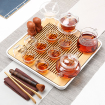 Kung Fu tea set set home set purple sand ceramic glass teapot tea cup Japanese small tea table simple bamboo tea tray