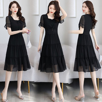 Chiffon dress womens summer 2021 new waist thin gentle temperament summer skirt Hepburn style small black dress