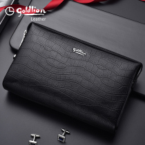 Kinley to 2022 new crocodile textured mens genuine leather handbag with large capacity burglar-proof coded lock zipper hand grip bag