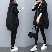 Pregnant womens autumn and winter clothes windbreaker coat womens fashion foreign style wear casual loose thin long autumn two-piece set