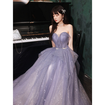 Evening dress purple fairy dream 2021 New temperament elegant banquet performance host senior sense puffy dress