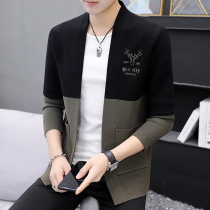 Spring and autumn windbreaker mens short Korean slim fashion trend knitted cardigan sweater mens handsome thin cloak jacket
