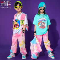 Childrens Street Dance Tide Boys Hip Hop Tide Brand Set Summer Girls hiphop Cool Tie Dye Show Performance