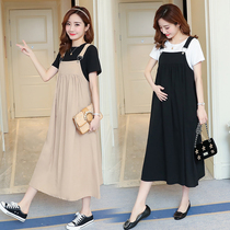 Pregnant womens formal wear professional dress spring and summer two-piece OL workplace work shirt overalls black strap skirt