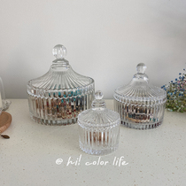 Vintage ins Han style yurt glass jar with lid candy cube jar cosmetics storage crystal decorative jar